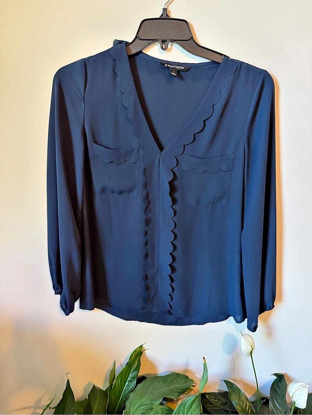 41 Hawthorn Dawney Scallop Trim Blouse Blue Small